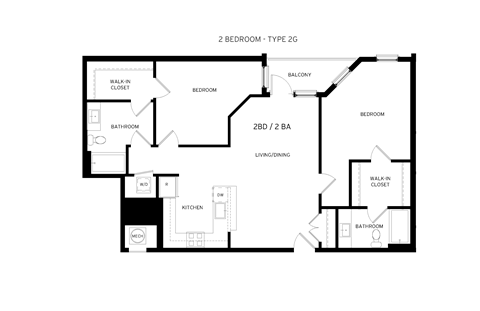Floor plan for 2 beds, 2 baths, 1163 sqft